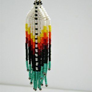 Native American Made Hand Beaded Sunset Shoulder Sweeper Pierced Earrings
